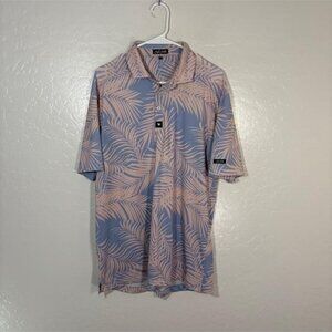 Bad Birdie Polo Shirt Mens Medium Blue Pink Palm Leaf Golf Performance Stretch